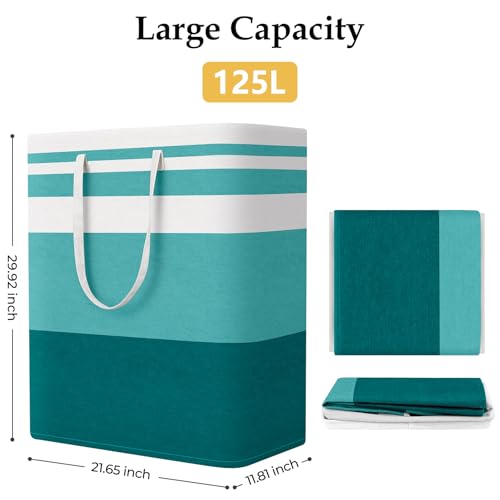 StorageRight Large Collapsible Laundry Basket Hamper with Easy Carry Handles，Freestanding Clothes Hampers for Laundry, Bedroom, Dorm, Towels, Toys, 125L, Green - color: Green, size: 125L