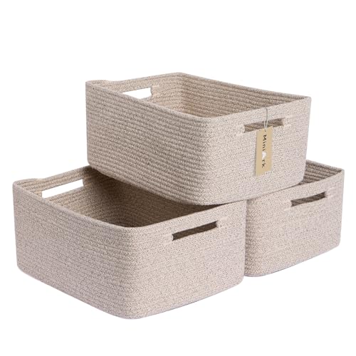 MiniArk Large Storage Baskets for Shelves, Closet Organizers Bins for Clothes Blanket Towels, Baby Nursery, Toy Baskets Box, Woven Rope Baskets, 17 x 13 x 7.5”, 3 Packs Mixed Brown - color: Natural, size: 3pcs-L17×W13×H7.5"