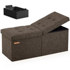 HAUSFRAU 31.5 Inches Ottoman with Storage Bench, Folding Ottoman Bench Small Foot Rest Stool, Bedroom Bench with Flipping Lid, Linen Espresso - color: Espresso, size: 13"D x 31.5"W x 13"H