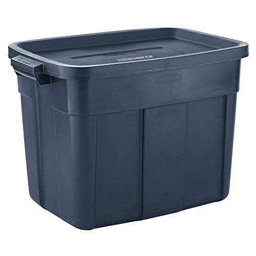 Rubbermaid Roughneck Tote Variety - |Made in the USA| Dark Indigo Metallic, Rugged Plastic Stackable Storage Tote with Lid and Handles (Pack of 10) - size: Variety - 10 Pack