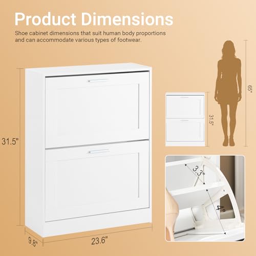 Haotian Shoe Cabinet Storage for Entryway, Narrow Shoe Cabinet with Two Flip Drawers to Save Space, Shoe Rack Cabinet for Front Door Entrance Hallway (White) - color: White, size: 2-Drawers