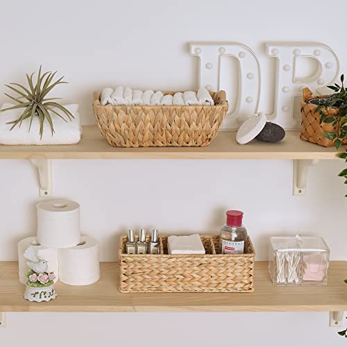 StorageWorks Wicker Basket Tank Topper, Wicker Storage Basket for Shelves, Toilet Paper Basket for Back of Toilet Tank Top, 3-Section Water Hyacinth Storage Baskets, 2-Pack - color: Natural(Water Hyacinth), size: 14¼"L x 6"W x 4¼"H