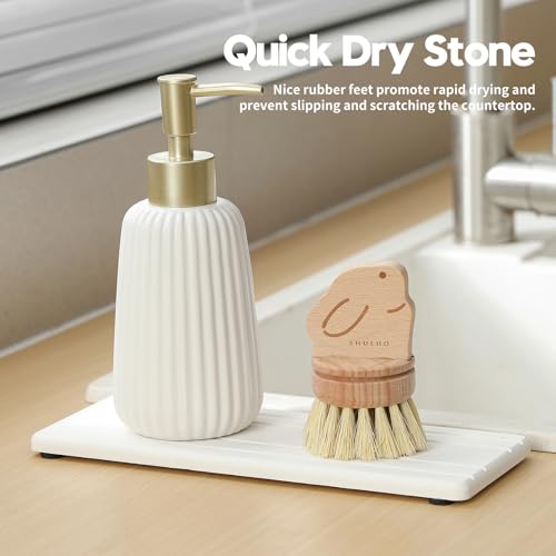 Razborci 2PCS Diatomite Quick Stone Drying Tray Mat for Bathroom & Kitchen Counter, Instant Dry Water Absorbent Drink Bar Coaster,Vanity Sink Caddy Organizer,Dish Soap Sponge Holder, White,9"x3.5" - color: 2pack-9"x 3.5" - White