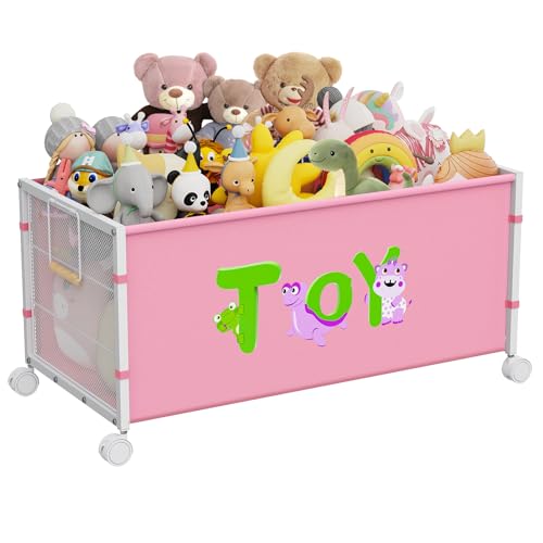 JBBTOOL Large Toy Box, Toy Storage Organizer for Kids, Toy Chest for Toddlers with 360° Wheels, Toybox for Living Room, Oxford Cloth Toy Box for Boys, Girls, Stuffed Animals, Clothes - color: 2-Pink 1PC