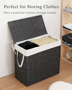 SETVSON Laundry Hamper with Lid Laundry Basket 132 L (35 Gal) Wicker Clothes Hamper, Handwoven Rattan Hamper with Handles and 4 Removable Liner Bags, 6 Mesh Bags for Laundry Bedroom Black - color: Black, size: 35.0 Gal