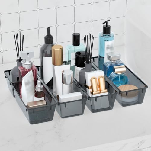 WOWBOX 6 Pack Clear Drawer Organizer Set, Acrylic Drawer Storage Trays, Storage Bins for Makeup, Cosmetics, Jewelries, Utensils, Gadgets, Office, Black - color: Black, size: 6 PCS