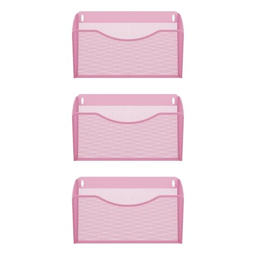 EasyPAG 3 Pack Wall File Organizer, Metal Mesh Hanging File Folder Holder for Letter/A4 Size Folders, Vertical Wall Mount Mail Sorter for Office Paperwork, Classroom, Pink - color: Pink