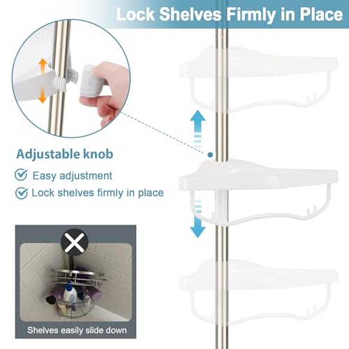 Corner Shower Caddy Tension Pole, Rustproof Bathtub Storage Organizer with 4 Adjustable Shelves, Bathroom Shower Rack Shampoo Holders for Inside Shower, 40"-120" Floor to Ceiling Shower Caddy Silver - color: Silver