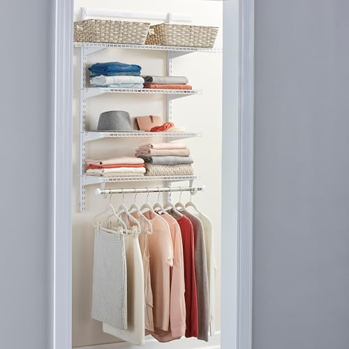Rubbermaid Configurations Deluxe Custom Closet Kit 3-6 Ft. Adjustable Metal Wire Shelving White Finish Expandable Organization System Hardware Included for Home Closet/Pantry/Laundry/Mudroom - color: White, size: 3-6 Feet