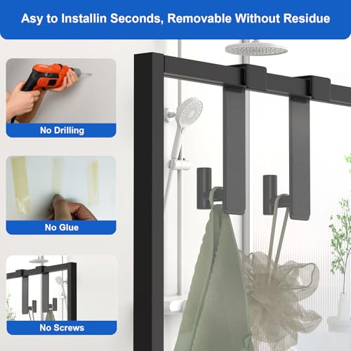 HUFEEOH Over The Door Hooks 2-Pack, Heavy Stainless Steel Coat & Towel Rack, No Drilling Scratch-Free Over Door Hanger Dorm Essentials Bathroom Accessories, Fits 1-3/4" Doors (Black) (T Shape) - color: Black, size: Fits 1-3/4" Thick Door - "T" Shape 2 Pac