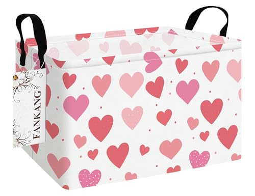 FANKANG Storage Bins,Nursery Hamper Canvas Laundry Basket Foldable with Waterproof PE Coating Storage Baskets for Boys and Girls, Office, Bedroom, Clothes,Toys(Rec-Colorful hearts ） - color: Rec-Colorful hearts