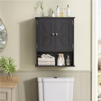 TEENFON Bathroom Wall Cabinet, Over The Toilet Space Saver Storage Cabinet with Barn Doors & Adjustable Shelf, Hanging Medicine Cabinet, Black UNGGX003HV1 - color: Black