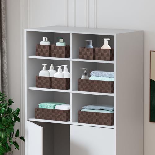 Posprica Woven Baskets, Storage Baskets for Organizing (Set of 8), Cube Baskets Bin Container Matching Storage Boxes Organizers for Pantry, Office, Shelves, Media-room - color: Brown-8pcs