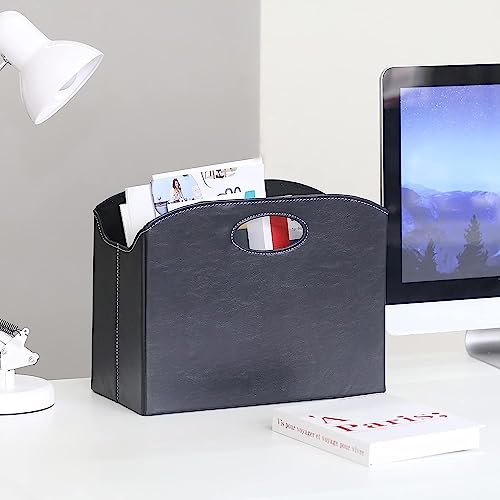 EZDeco Magazine Holder Foldable Magazine Rack Floor PU Leather File Holder Newspaper Book Storage Magazine Basket Document File Folder Organizer for Office Home (Black-2) - color: Black-2