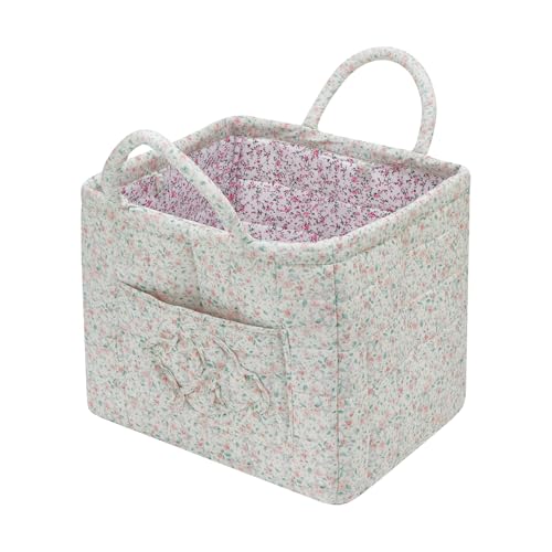 Quilted Fabric Storage Basket with Handles & Pocket, Foldable Laundry Hamper Boho Floral Print Organizer Bin for Home, Picnic, Office 12"x10"x10" (A-1) - color: A-1