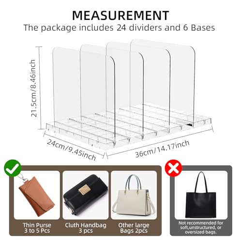 Stackable Bag & Purse Organizer for Closet Acrylic Shelf Dividers for Closet Organization, Clear Handbag Purse Storage Organizer Divider, Keep Clutch, Wallet, Pocketbook Upright, 6 Pack - size: 6 Set