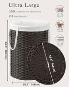SETVSON Laundry Basket with Lid Round Rattan Laundry Hamper with Lid and Handles 29.1 Gal (110 L) Handwoven Woven Basket with Removable Bags and 2 Mesh Bags for Bathroom Living Room Brown - color: Brown, size: 110L