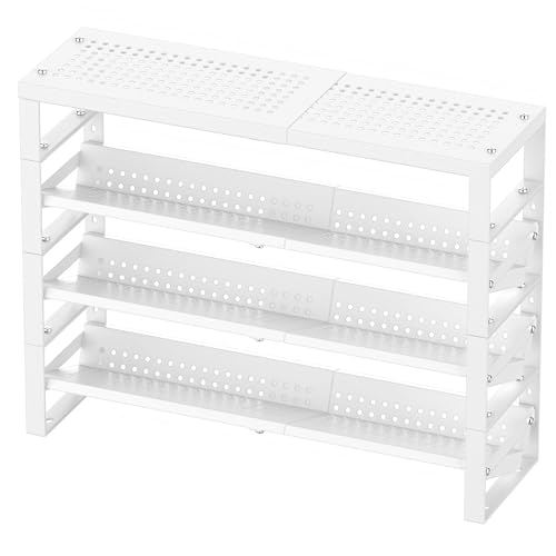 Jojocross Expandable, Stackable, Adjustable Spice Rack kitchen Organizer,Metal Pantry Storage Shelves - Multi-Tier Shelf for Cabinet, Countertop, Pantries, Cupboard or Wall Mount,White - color: White, size: 3 inclined shelves /1 flat top shelf