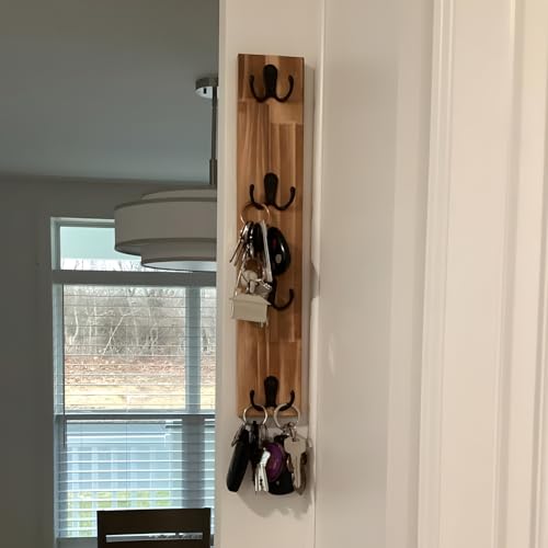 Yohsnor Vertical Key Holder for Wall - Mounted Wooden Key Rack Organizer with Hooks for Home Entryway, Laundry Room & Garage - Perfect Space-Saving Storage Solution for Keys, Wallets & Pet Leashes - color: Brown
