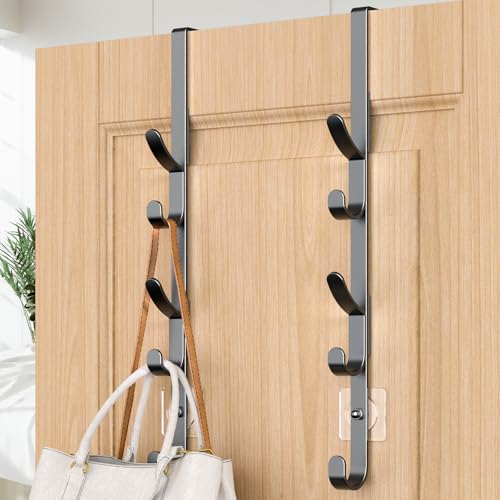 Over The Door Hooks, Metal Door Hooks for Hanging, Over The Door Purse Organizer for Door Coat Hanger, Back of Shower for Hanging Towel Rack Clothes, Hat, Bathroom, Closet (Black-2Packs) - color: Black, size: 2 Pack