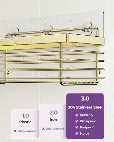ODesign Shower Caddy 3 Pack SUS304 Stainless Steel-No Drilling-Shower Bathroom Shelves Rack,Rustproof Wall Mounted,Adhesive Shower Shelf Basket Organizer-Golden - color: Golden