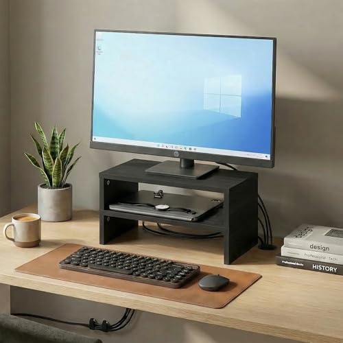 Furinno CLASSIC Monitor Stand Riser Set of 2, 15.7" Wide Dual Monitor Riser, Stackable Separable Laptop Stand for Desk, Desktop Organizers and Accessories, for Office Supplier, Espresso - color: Espresso