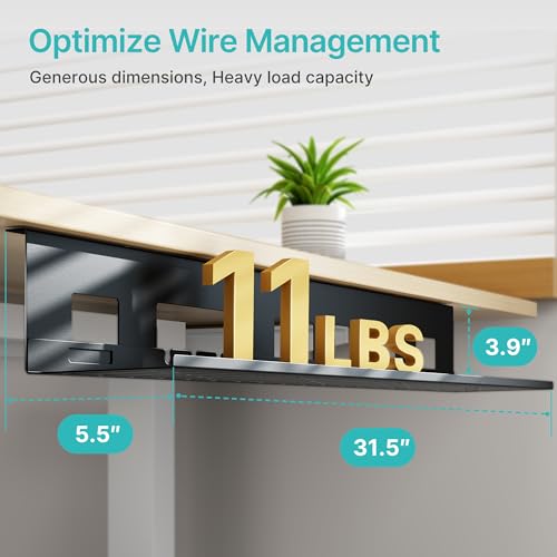 PEGZONE Under Desk Cable Management Tray, 31.5 Inches Metal Cord Organizer Rack, Desk Tray for Power Strip, Cord, Wire, Easy Mounting Cable Management Under Table for Home Office, Black - color: Black, size: 31.5"