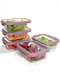 5-Pack Borosilicate Glass Containers with Tempered Lids, 35.2oz/4.4 Cup Airtight Meal Prep Set, Microwave/Freezer Safe (Pink) - color: Tempered Lids Pink, size: 4.4 Cup*5