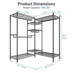 VIPEK L6 Heavy Duty Clothes Rack L Shape Clothing Rack 5-Tier Wire Garment Rack Freestanding Closet with 7 Adjustable Shelves & 4 Hanging Rods, 42.1" L x 42.1" W x 76.4" H, Max Load 850LBS, Black - color: Black, size: Small
