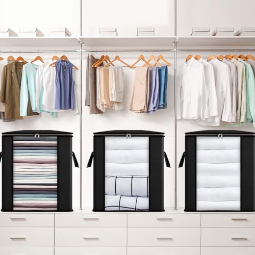 Fixwal Blanket Storage Bags with Zipper Large Storage Bins with Lids 120L 2 Pack Comforter Storage Bags with Reinforced Handles Clothes Storage Containers for King Comforter Bedding Pillow Sheet Black - color: Black, style: 2pcs