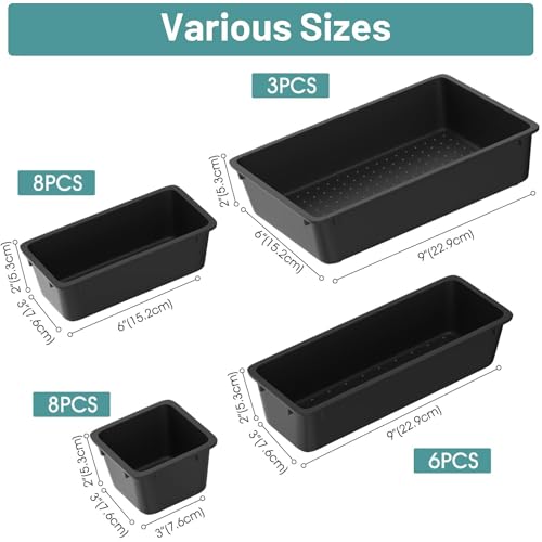 WOWBOX 25 PCS Plastic Drawer Organizer Set, Desk Drawer Divider Organizers and Storage Bins for Makeup, Jewelry, Gadgets for Kitchen, Bedroom, Bathroom, Office, Deep Black - color: Deep Black