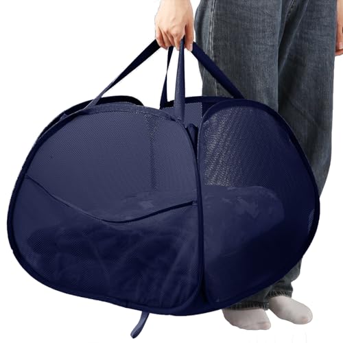 Collapsible Laundry Baskets, 90L Large Foldable Laundry Basket, Durable Mesh Pop Up Hampers for Laundry, Dirty Clothes Laundry Hamper for Bedroom, Bathroom, Dorm, Laundry Room, Travel or Camping Navy - color: Navy