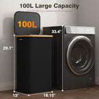 100L Laundry Hamper with Lid, Large Laundry Basket with Bamboo Handles, Clothes Hampers for Laundry with Removable Bag, Dirty Clothes Hampers for Bedroom Aesthetic, Black - color: Black