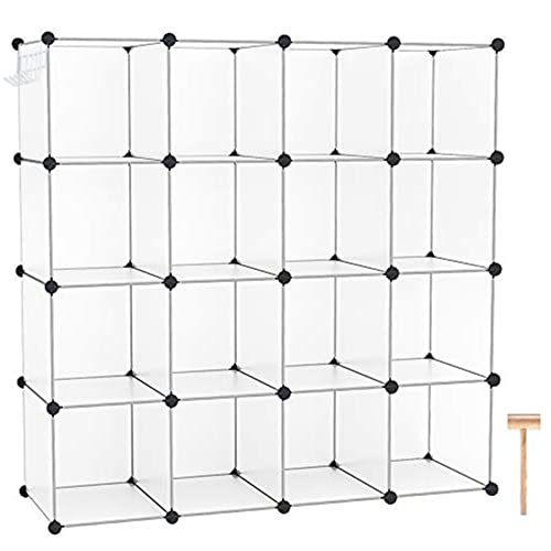 C&AHOME Cube Storage Organizer, 16-Cube Shelves Units, Plastic Storage Cubes, DIY Closet Organizer, Modular Closet Storage Shelves Ideal for Home, 48.4" L × 12.4" W × 48.4" H Transparent SUM3016W - color: Transparent White
