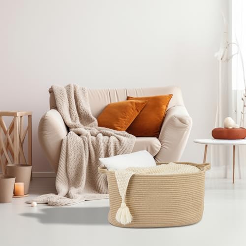 XUANGUO Large Rectangle Blankets Basket Living Room 22"x17"x12" Woven Jute Rope Storage Baskets for Nursery Toy Baskets for Kids and Dogs Wicker Laundry Basket Bin for Clothes Towels - color: Jute