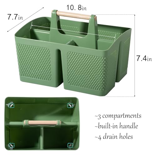 rejomiik Portable Shower Caddy Basket Plastic Cleaning Caddy Organizer Storage Tote with Handle for Bathroom, College, Dorm Room Essentials, Green - color: Green