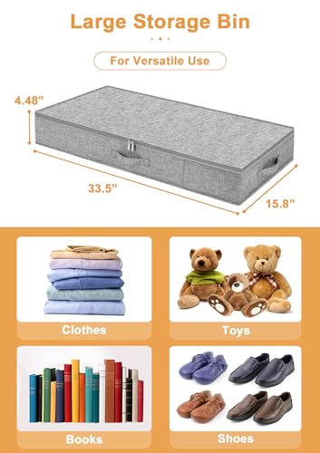 punemi 4.5 Inch Tall Under Bed Storage Containers,Low Profile Underbed Clothes Storage Bin with Sturdy Side & Bottom Support, Use as Clothes Organizer, Pillow and Blanket Organizer, 2 Pack, Grey - color: Grey-rigid-2pack, size: 4.5 inch
