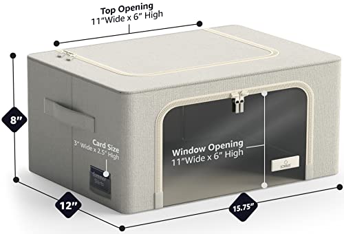 Sorbus Storage Bins with Metal Frame - Stackable & Foldable Clothes Organizer Bags - Oxford Fabric Storage Containers with Large Clear Window & Carry Handles, Bedroom Organization for Bedding & Linen - color: Beige, size: 2 Pack