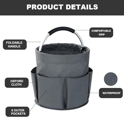Cleaning Caddy with Handle, 17L Foldable Cleaning Supplies Organizer, Portable Storage Basket, Cleaning Supply Caddy, Multifunctional Cleaning Bucket Bag for Garden, Home, Kitchen (Grey) - color: Grey