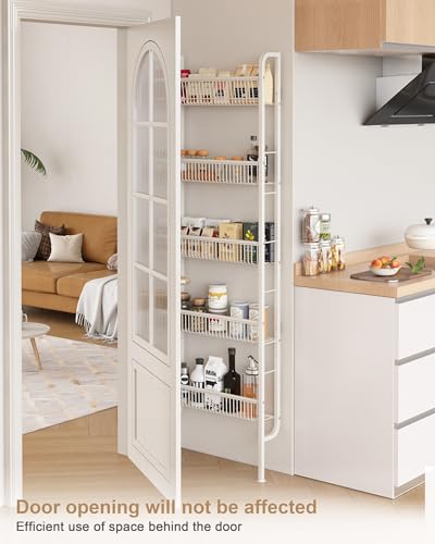 UMDONX Behind The Door Bathroom Shelf Narrow 5-Tier, Space-Saving Slim Storage Shelf Narrow Shelving Unit for Bathroom and Kitchen White - color: White, size: Width 17.5in