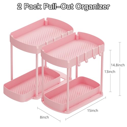 Ukeetap 2 Pack Multi-Purpose Pull-Out Storage Organizers, Under Sink Organizers and Storage for Bathroom & Kitchen, Under Cabinet Organizers and storage, 14.8 Inch, Pink - color: Pink, size: 14.8 Inch