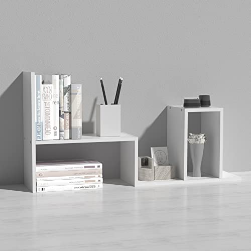 MASAKA B&W - Kawaii Storage Desktop Organizer for Your Desk Space, Double H Plants Display Shelf, Home Office Storage Rack Adjustable Stackable for Office, Dormitory (White*02) - color: White*02