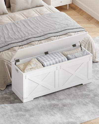 Hzuaneri 47.2" Storage Chest, Large Storage Trunk with 2 Hinges, Farmhouse Wooden Box Bench, Lift-Top Organizer Chest, Entryway Trunk for Bedroom, Living Room, White SB12103X - color: White, size: 15.7"D x 47.2"W x 19.1"H
