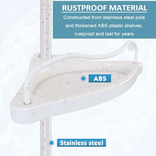 Corner Shower Caddy Tension Pole, Rustproof Bathtub Storage Organizer with 4 Adjustable Shelves, Bathroom Shower Rack Shampoo Holders for Inside Shower, 40"-120" Floor to Ceiling Shower Caddy White - color: White