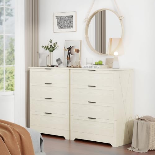 FTZxHKLX 4 Drawer Dresser for Bedroom, Tall Bedroom Dresser with Large Drawer & Black Handles, Wooden Storage Organizer Cabinet Chest of Drawer for Closet, Living Room, Hallway, Light Oak - color: Light Oak