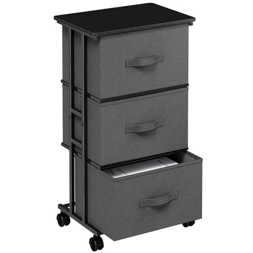 DUMOS 3 Drawers Dresser for Bedroom with Wheels, Fabric Storage Cabinet Organizer with Removable Fabric Bins, Sturdy Steel Frame for Living Room, Office, Entryway, Closets, Grey - color: Grey, size: 11.8"D x 16.7"W x 30.1"H (3 Drawers)