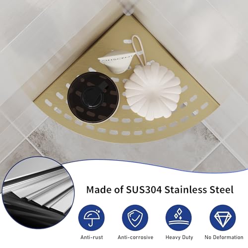 2 Pack Corner Shower Shelves 304 Stainless Steel Shower Corner Shelf Brushed Gold Bathroom 8 in Prevent Rust Drilling Installation - color: Brushed Gold