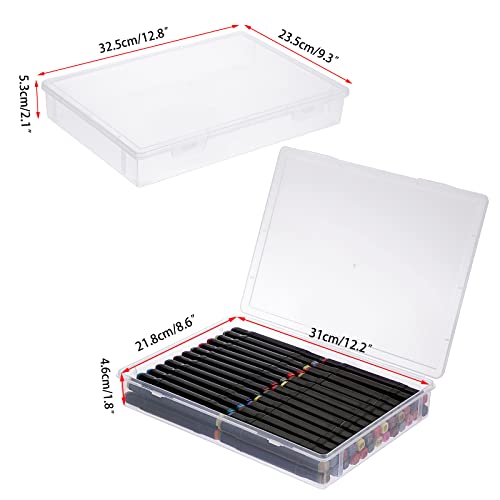 BTSKY Clear Plastic Storage Box with Flap Lid, Multipurpose Craft Organizers and Storage Box Art Supply Storage Organizer Plastic Sewing Box for Pencils Markers Notebooks A4 Files, 2 Pack Large - size: Large-2 Pack