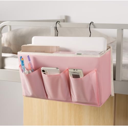 Bedside Caddy/Bedside Storage Organizer Hanging Bag with Three Options,Suitable for home beds, sofas, and dormitory beds—can hold magazines, books, phones, iPads, remote controls. (Pink) - color: Pink