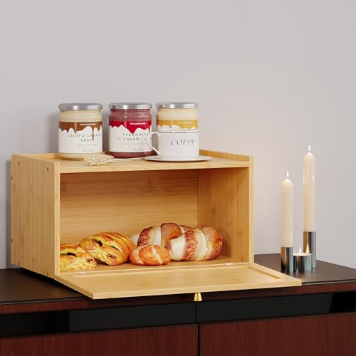 Trironsun Rattan Bamboo Bread Box for Kitchen Counter Large Capacity Bread Storage Bin Farmhouse Bread Storage Container Rustic Bread Holder (Natural Bamboo) - color: Natural Bamboo
